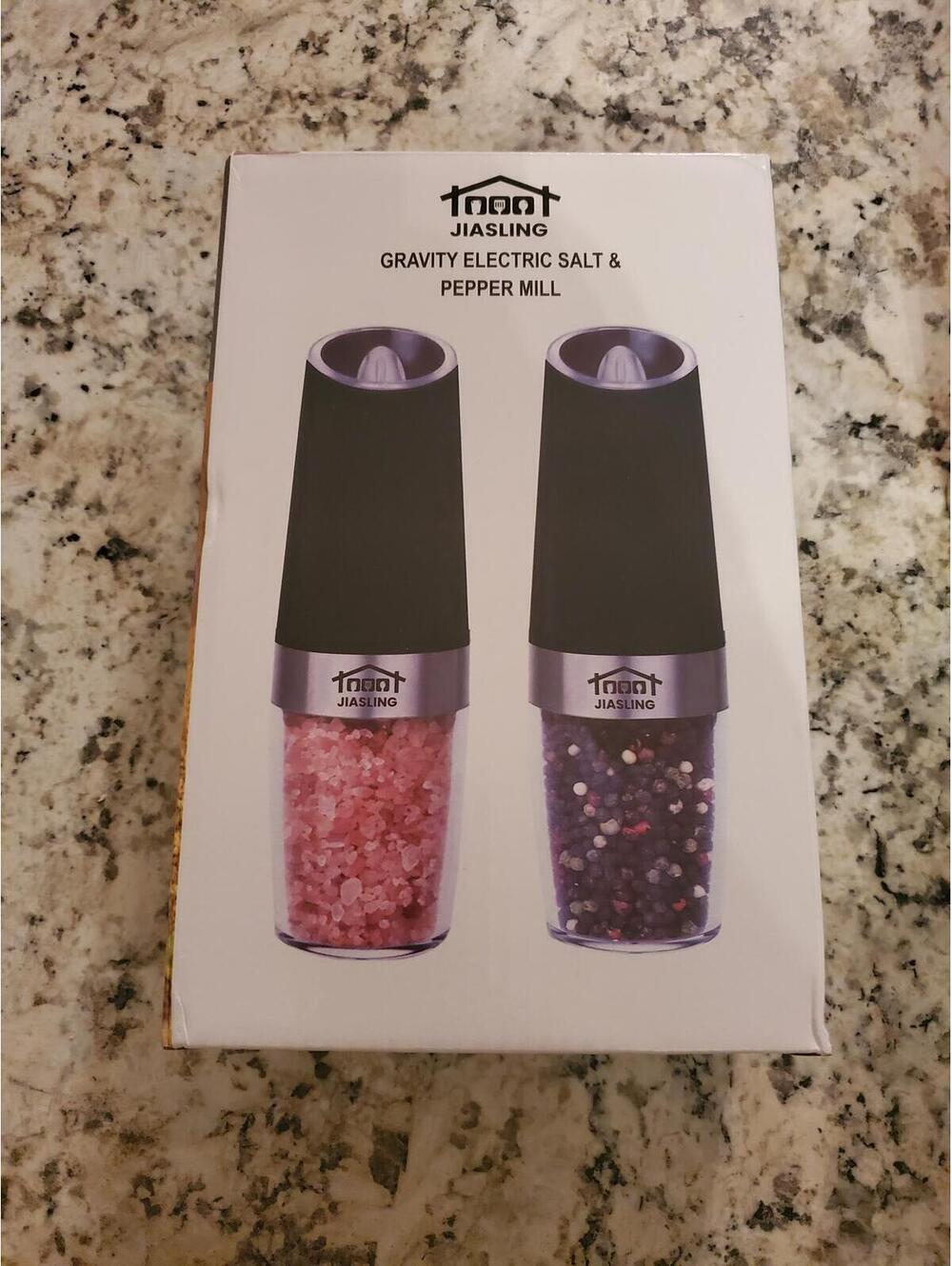 Jiasling Gravity Electric Salt and Pepper Mill Set - Black/Silver